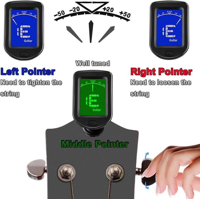 JINWEE Clip-On Guitar Tuner, Buzzing-Free Guitar Capo,Quick Release capo for Acoustic Guitar, Bass, Ukulele, Violin with 5Pcs Pick. - Image 2